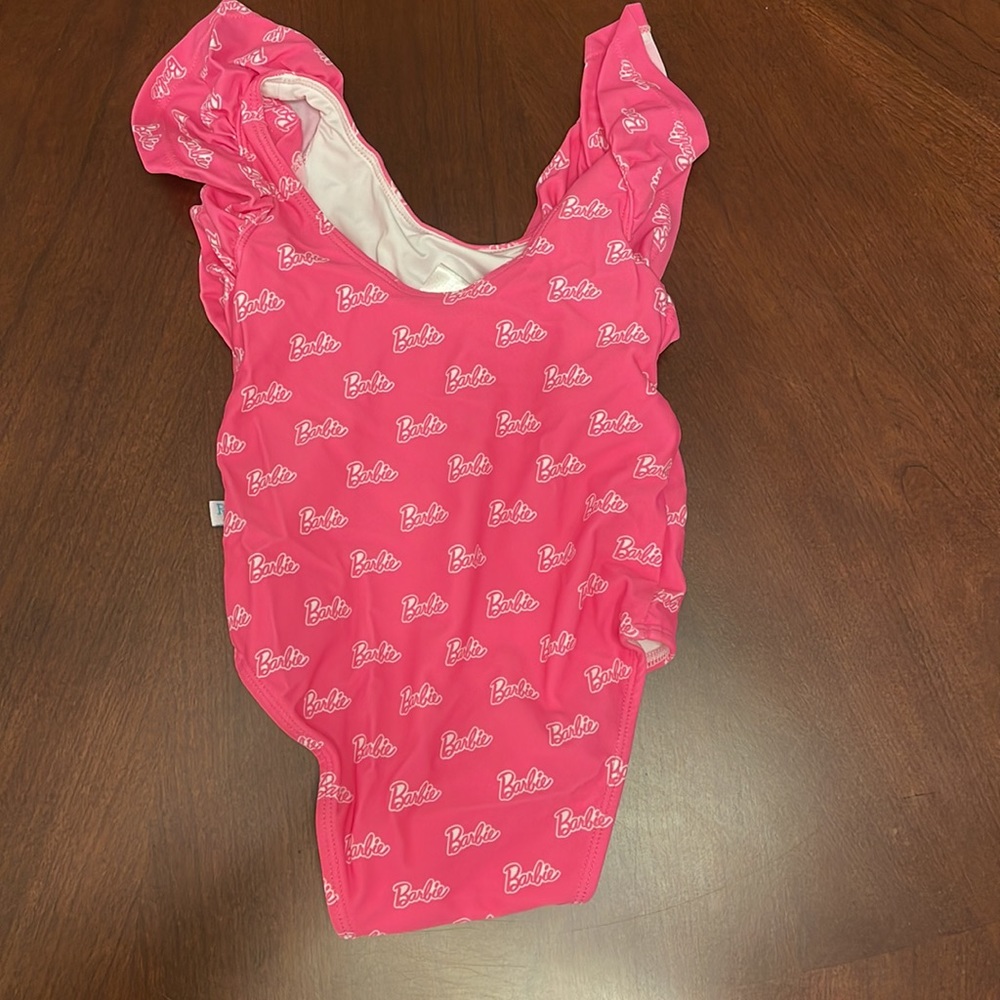 Posh Peanut Pink Barbie Logo Ruffle One-Piece Swimsuit - Picture 2 of 5